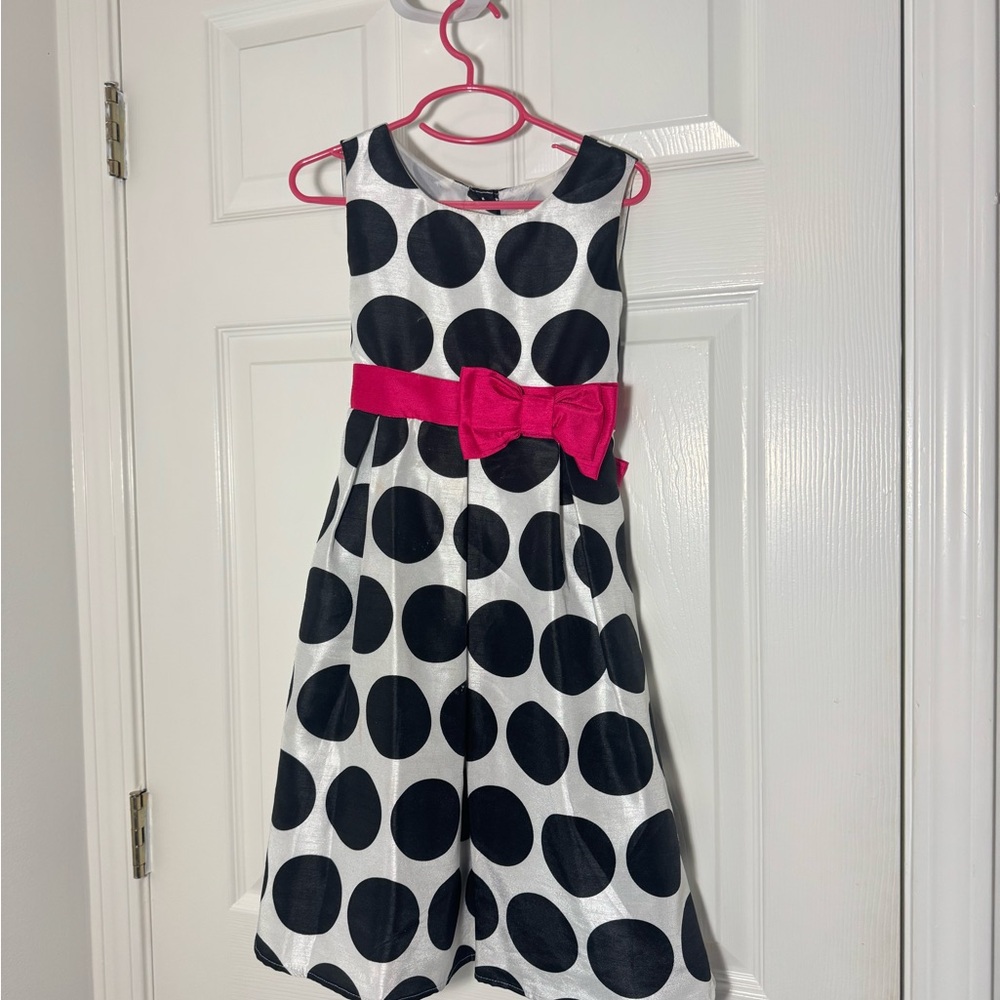 Kids Polka Dot Dress with Pink Bow